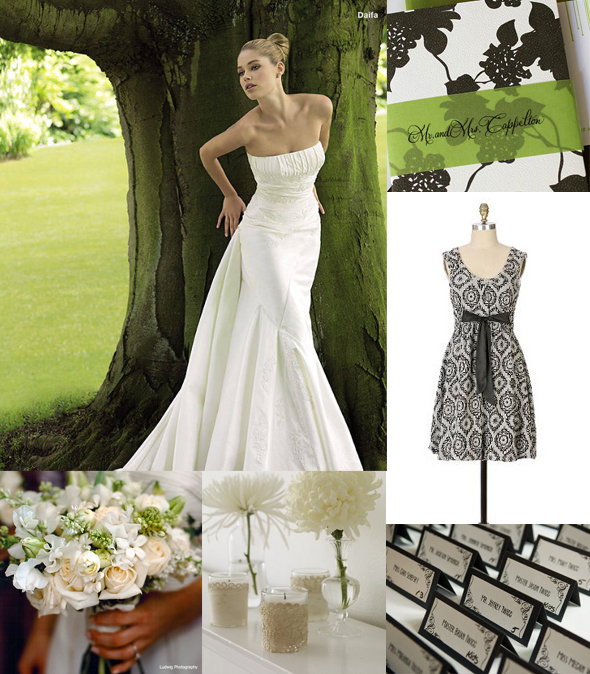 green black and white wedding ideas. of lack white and green.