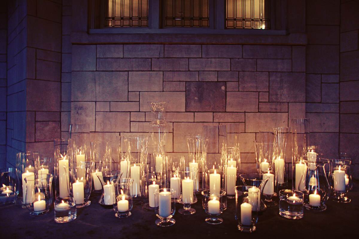 A romantic display of dozens of candles.