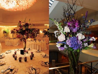 purple branch floral arrangements
