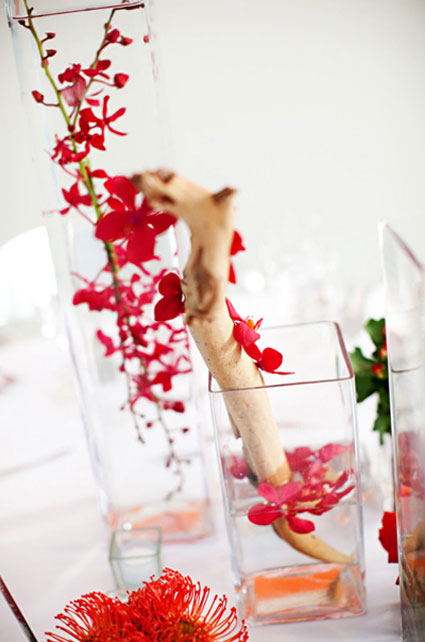 submerged flower centerpieces. Multicolored Modern Wedding at