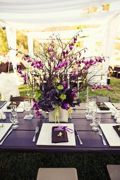 purple-green-orchid-branch-centerpieces-hanging-crystals