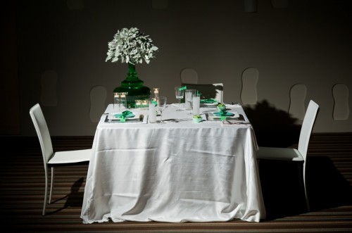 aqua white and kelly green tabletop centerpieces