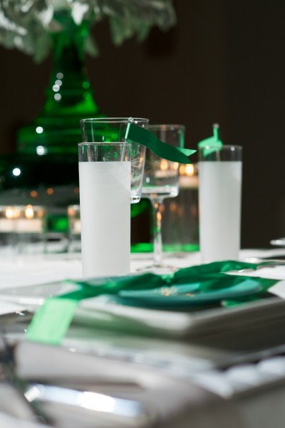 aqua white and kelly green tabletop centerpieces