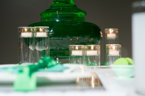 aqua white and kelly green tabletop centerpieces