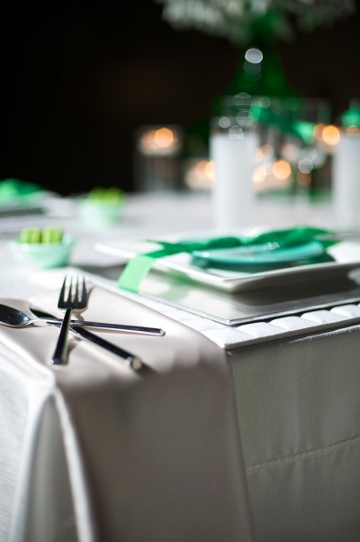 aqua white and kelly green tabletop centerpieces