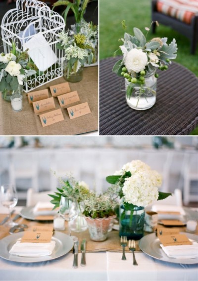 Succulents in jars with burlap table runners succulents jars