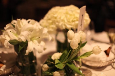 white-hydrangea-orchid-tulip-cluster-centerpieces