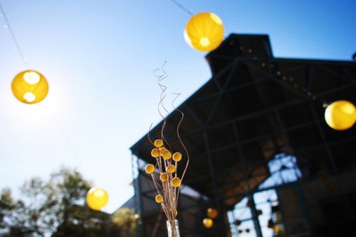 yellow-billy-balls-centerpiece-and-chinese-lanterns yellow-billy-balls-centerpiece-and-chinese-lanterns