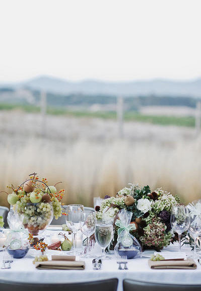 rustic-tablescape-green-purple-fruit-centerpieces rustic-tablescape-green-purple-fruit-centerpieces
