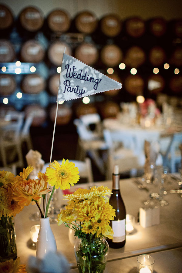 stock photo : Tables decorated at a wedding reception held in a church hall.