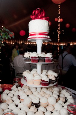 red and orange cupcake display