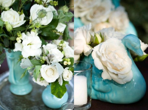 white-green-centerpieces-in-blue-vases white-green-centerpieces-in-blue-vases