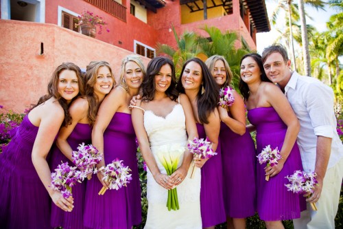 wedding bridesmaids flowers purple damask Purple Strapless 