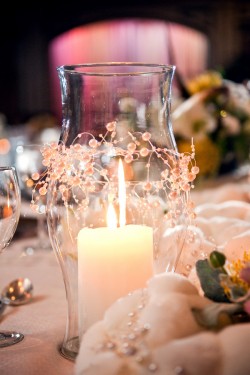 Hurricane Glass and Beads Wedding Centerpiece
