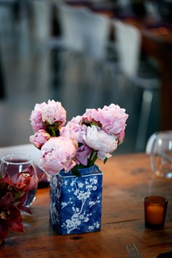 Pink Peonies in Blue Vintage Tin