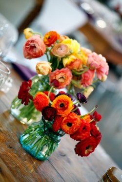 Pink and Orange Centerpieces in Mason Jars
