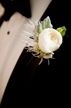 Ranunculus and Feather Boutouniere