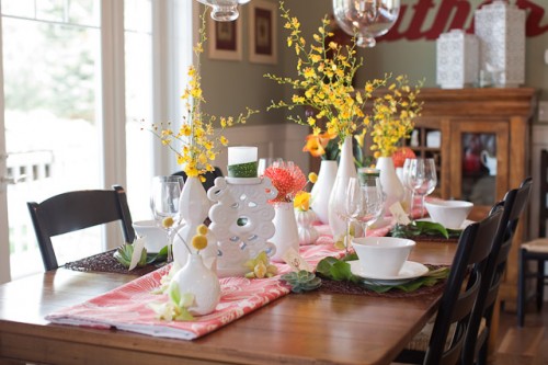 Centerpiece with Modern White Vases