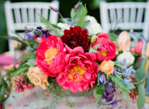 Fuschia and Green Lush Garden Centerpiece