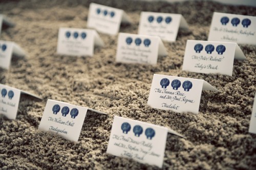 Seashell Place Cards in Sand Source 