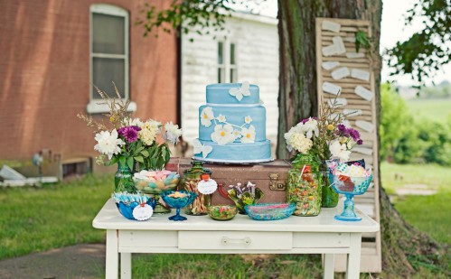 Blue and Green Wedding Dessert Display Photography Credit Untamed Heart 