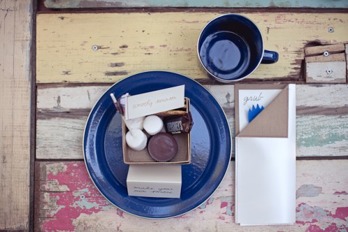 Blue and Kraft Paper Camping Theme Wedding Place Setting