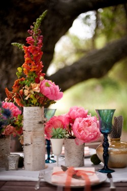 Coral and Pink Centerpiece Birch Covered Vases