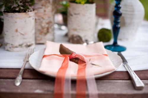 Feather and Ribbon at Place Setting