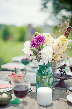 Flowers in Blue Mason Jars Flowers in Blue Mason Jars
