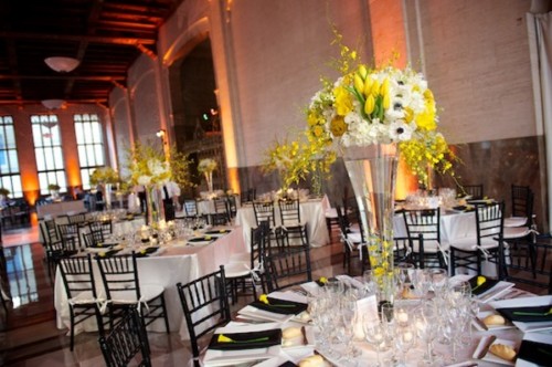 black and white wedding reception decor. Modern Yellow Black White