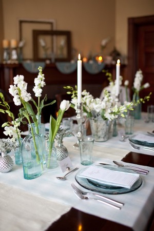 Blue-Glass-White-Flower-Centerpiece