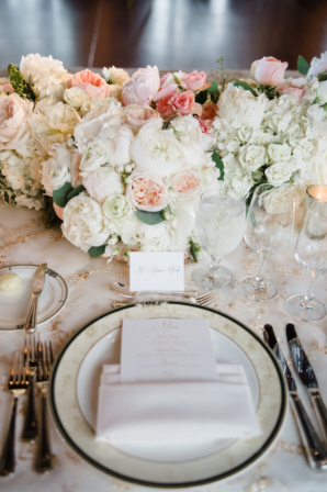 White and Pale Pink Centerpiece of Roses and Peony White and Pale Pink Centerpiece of Roses and Peony