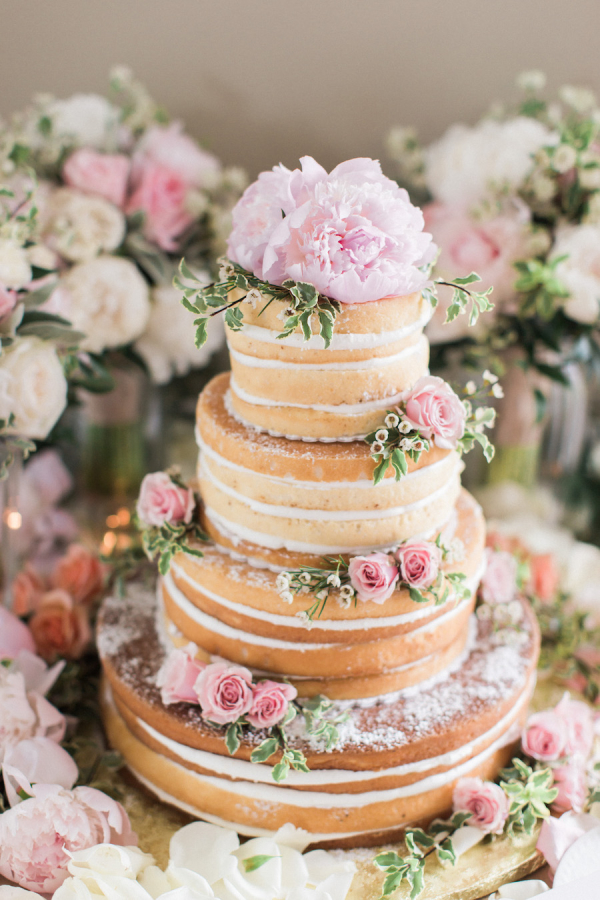 Naked Wedding Cake With Pink Flowers