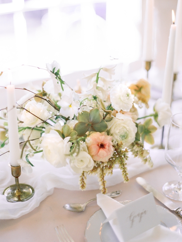Peach Ivory and Green Elegant Centerpiece