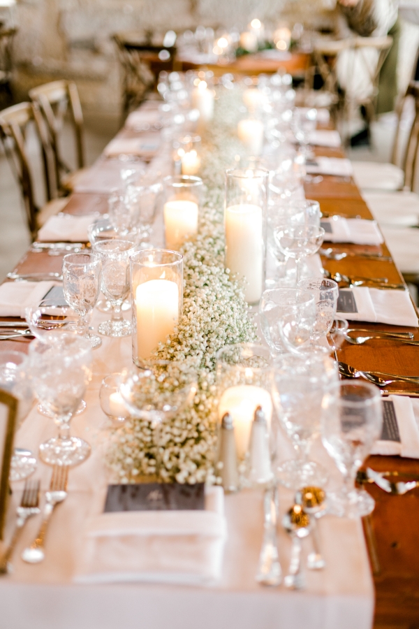 Babys Breath and Candlelight Centerpiece