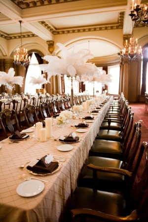 Brown and Gold Wedding Table Feather Centerpieces