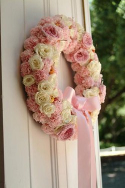Pink and White Rose Wreath with Cherries