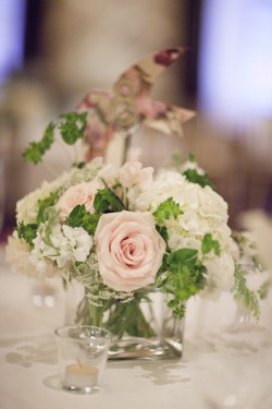 Ivory and Pink Rose Centerpiece