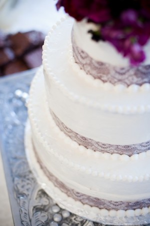 Wedding Cake with Purple Lace Ribbon