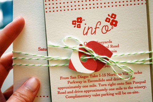 Wedding Invitations Tied with Green Bakers Twine