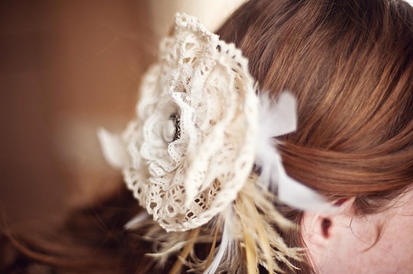 Lace Flower and Feather Fascinator