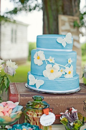 Blue Cake with Daisies