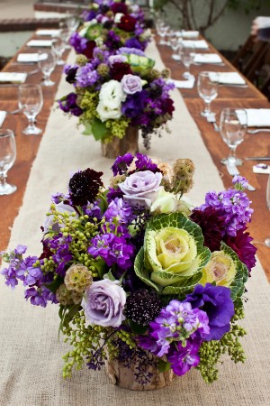 Aubergine-Cabbage-Burlap-Wedding-Reception-Centerpieces