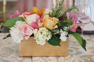 Orange and Pink Roses in a Wooden Box