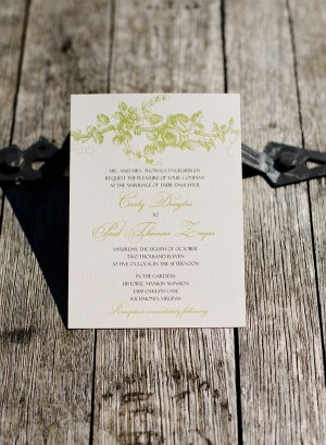 Moss Green and Cream Wedding Invitation