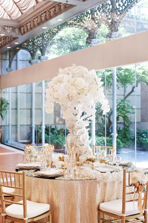 Tall White Arrangement on Gold Reception Table
