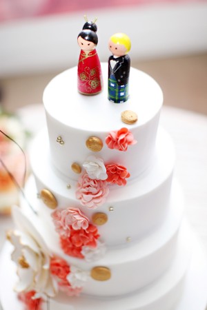 Coral and Gold Whimsical Wedding Cake