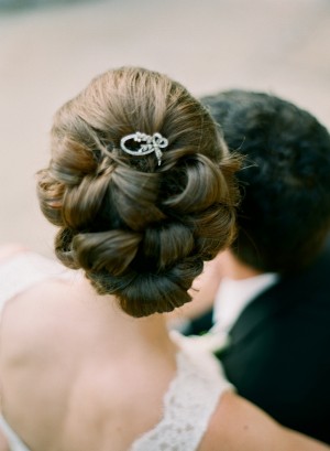 Curled Updo With Rhinestone Barrette Bridal Hair Ideas