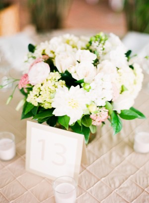 White and Pink Reception Arrangement With Wax Greenery