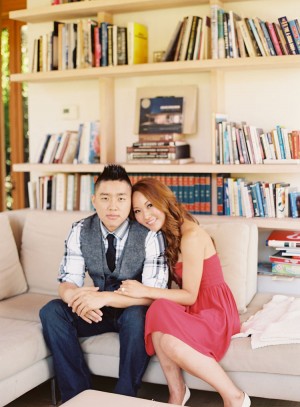 Couple Engagement Portrait in Library From Caroline Tran